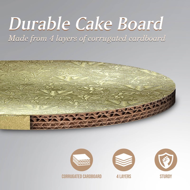 Cakebon ألواح كيك كيكبون الدائرية - أسطوانات قوية بسماكة 1/2 بوصة - 12 بوصة بحواف ذهبية مستقيمة وناعمة - عبوة واحدة - Image 3